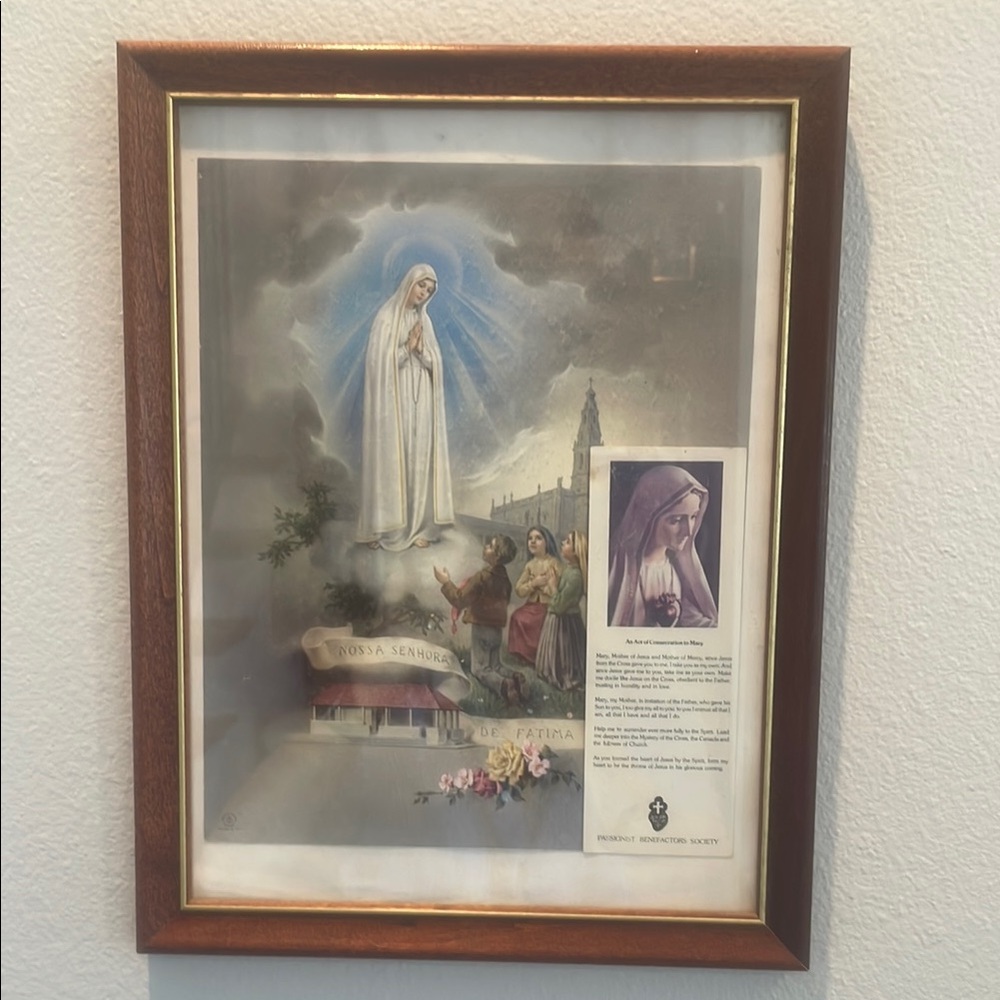 Vintage Our Lady of Fatima Miracle of the Sun Religious Art Print Frame 10x13